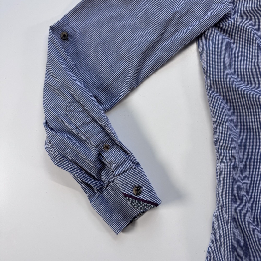 TED BAKER Long Sleeve Button Down Shirt Mens 2 (Small) Blue Check Turkey - Picture 10 of 16